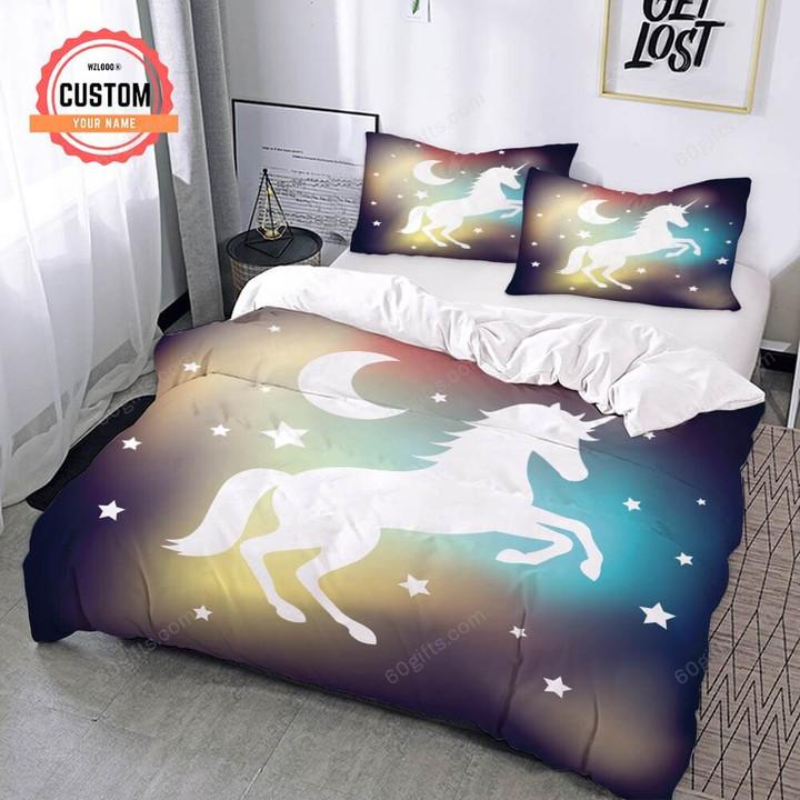 Customized Name Glittering Unicorn Bedding Set Best Birthday Gifts - Duvet Cover Bedding Set