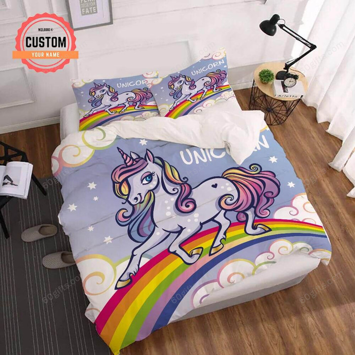 Customized Name Rainbow Unicorn Bedding Set Best Birthday Gifts - Duvet Cover Bedding Set