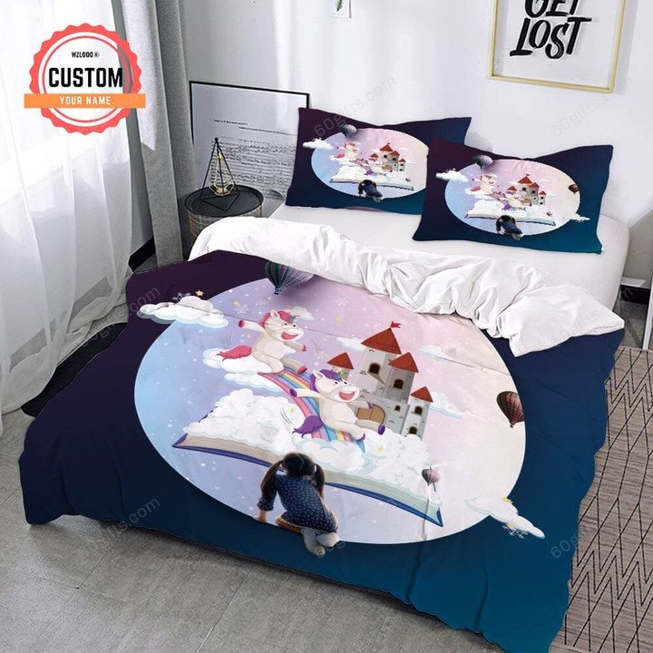 Customized Name Unicorn Castle Bedding Set Best Birthday Gifts - Duvet Cover Bedding Set