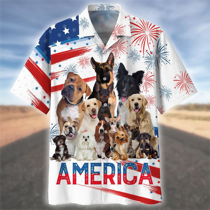 3d Hawaiian Shirt, Hoodie, Zip Hoodie, Hoodie Dress, Sweatshirt Cute Dogs Independence Day USA All Over Print