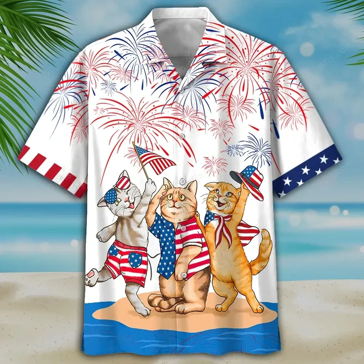 Happy Independence Day USA - 3d American Shorthair Hawaiian Shirt, Hoodie, Zip Hoodie, Hoodie Dress, Sweatshirt All Over Print