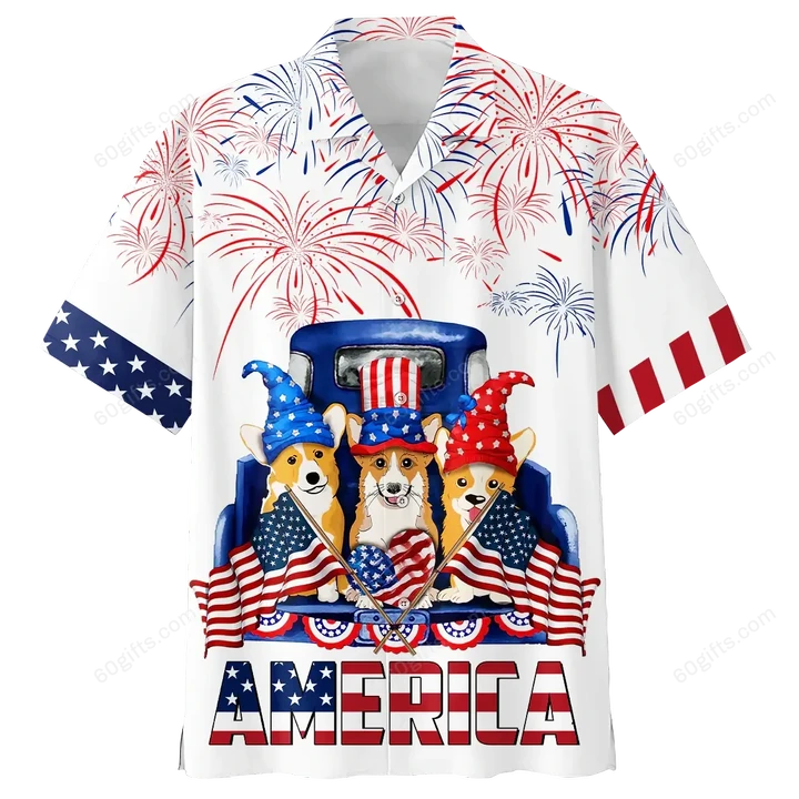 Happy Independence Day USA - 3d Corgi Hawaiian Shirt, Hoodie, Zip Hoodie, Hoodie Dress, Sweatshirt All Over Print