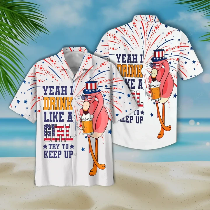 Happy Independence Day USA - 3d Flamingo Drink Beer Hawaiian Shirt, Hoodie, Zip Hoodie, Hoodie Dress, Sweatshirt All Over Print