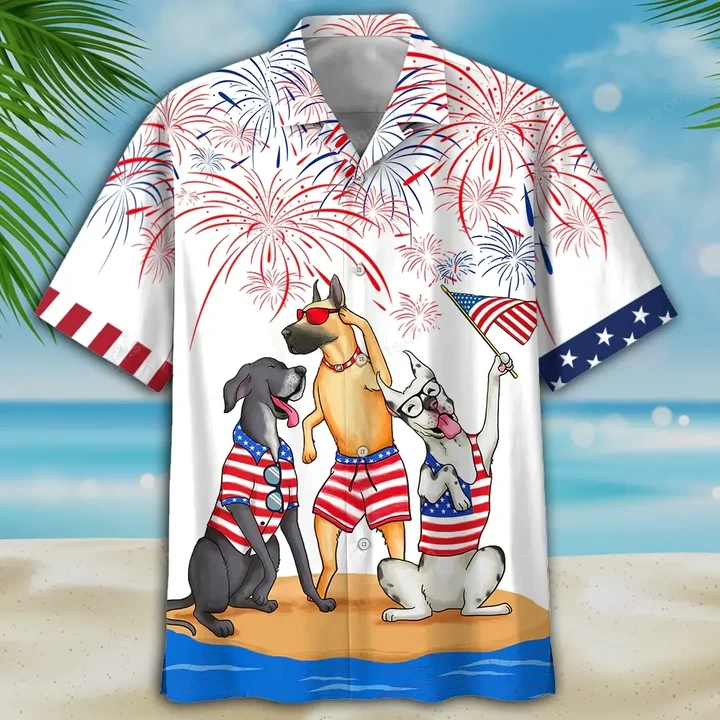 Happy Independence Day USA - 3d Great Dane Hawaiian Shirts, Hoodie, Zip Hoodie, Hoodie Dress, Sweatshirt All Over Print