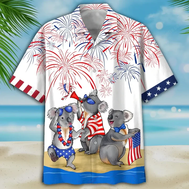 Happy Independence Day USA - 3d Koala Hawaiian Shirts, Hoodie, Zip Hoodie, Hoodie Dress, Sweatshirt All Over Print