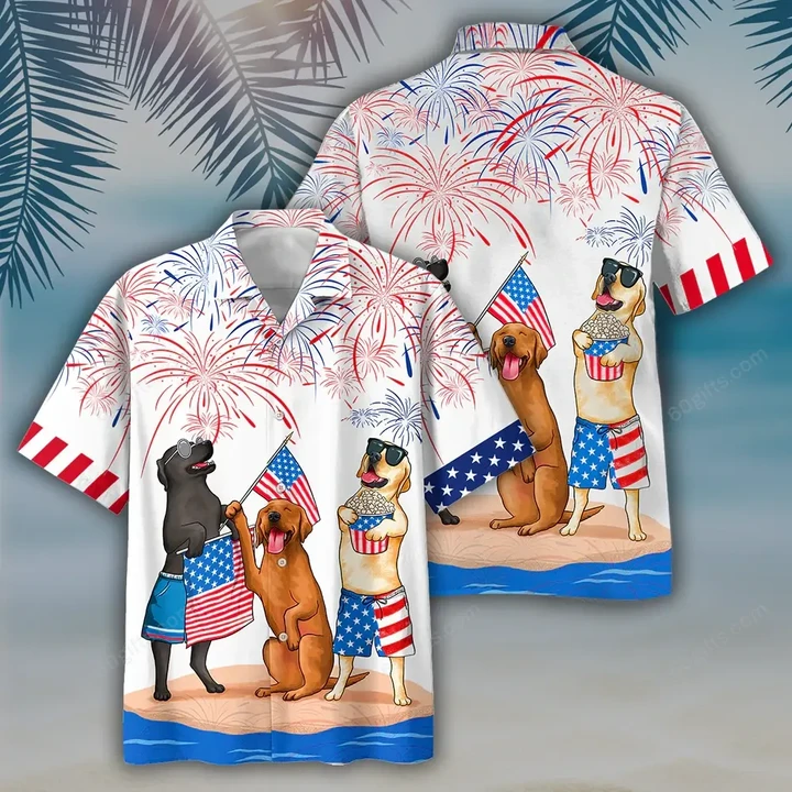 Happy Independence Day USA - 3d Cute Labrador Hawaiian Shirt, Hoodie, Zip Hoodie, Hoodie Dress, Sweatshirt All Over Print