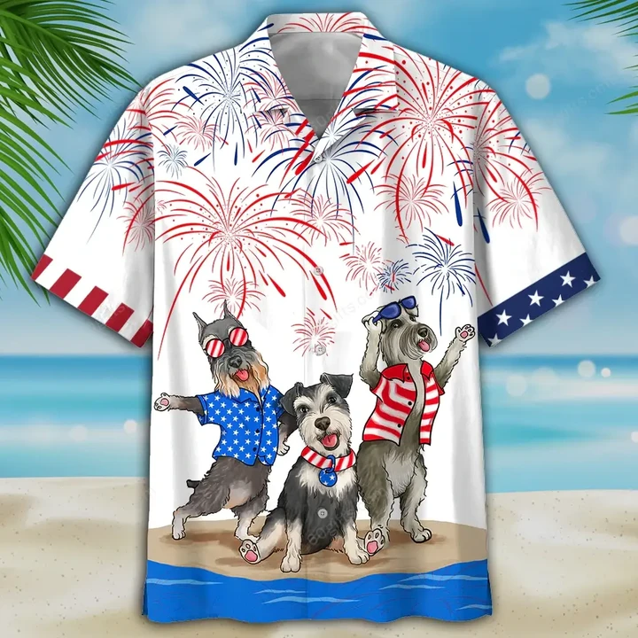 Happy Independence Day USA - 3d Miniature Schnauzer Hawaiian Shirt, Hoodie, Zip Hoodie, Hoodie Dress, Sweatshirt All Over Print