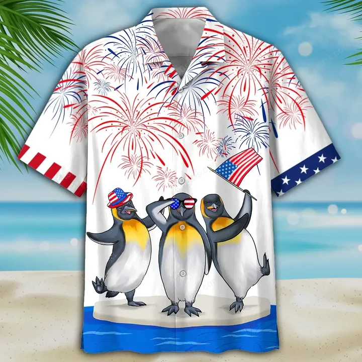 Happy Independence Day USA - 3d Penguins Hawaiian Shirt, Hoodie, Zip Hoodie, Hoodie Dress, Sweatshirt All Over Print