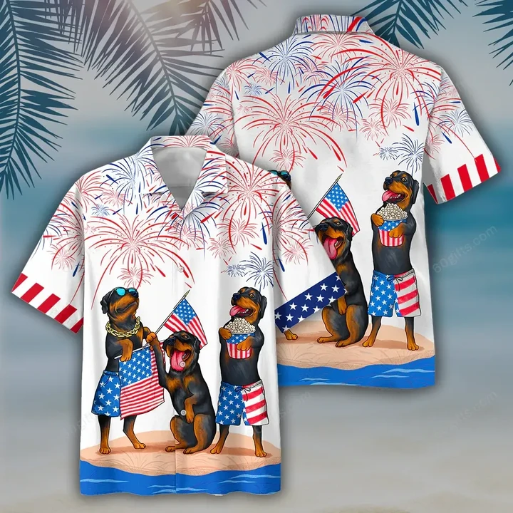 Happy Independence Day USA - 3d Funny Rottweiler Hawaiian Shirt, Hoodie, Zip Hoodie, Hoodie Dress, Sweatshirt All Over Print