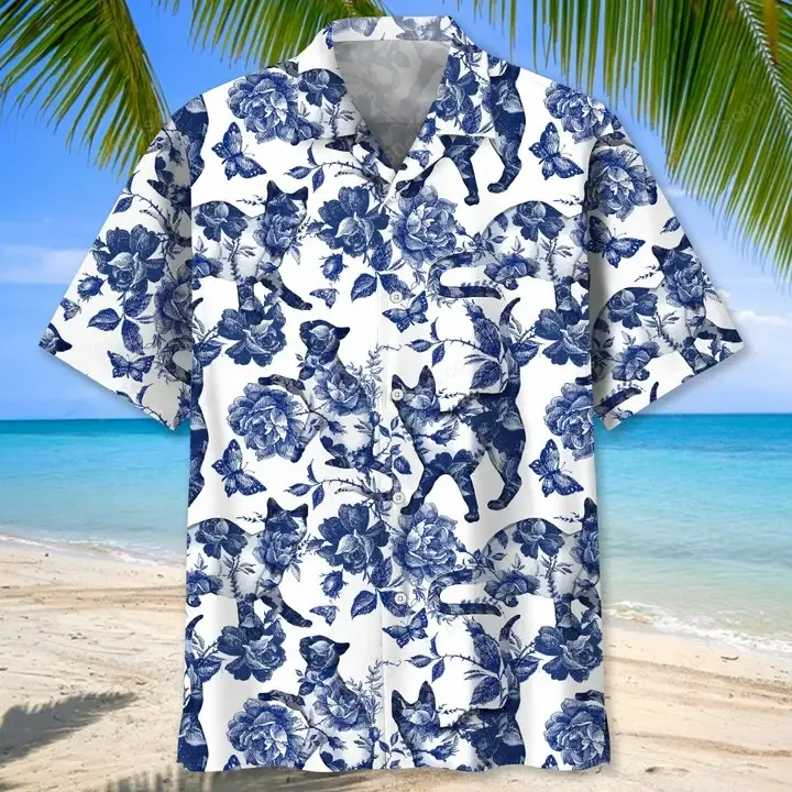 Happy Birthday 2022 - 3d Cats Blue Flower Hawaiian Shirts, Hoodie, Zip Hoodie, Hoodie Dress, Sweatshirt All Over Print