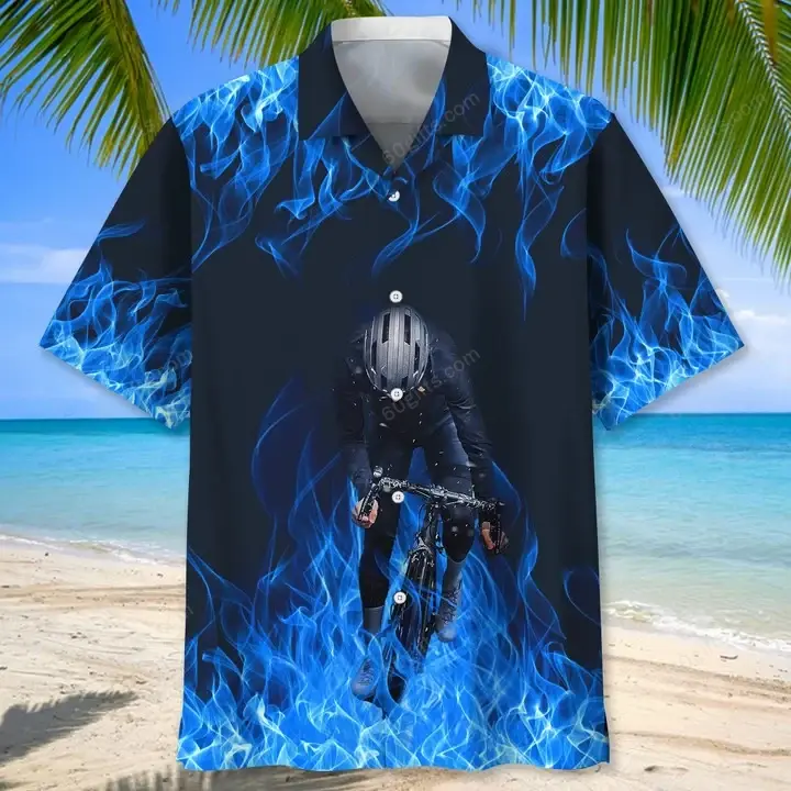 Happy Birthday 2022 - 3d Cycling Blue Fire Hawaiian Shirts, Hoodie, Zip Hoodie, Hoodie Dress, Sweatshirt All Over Print