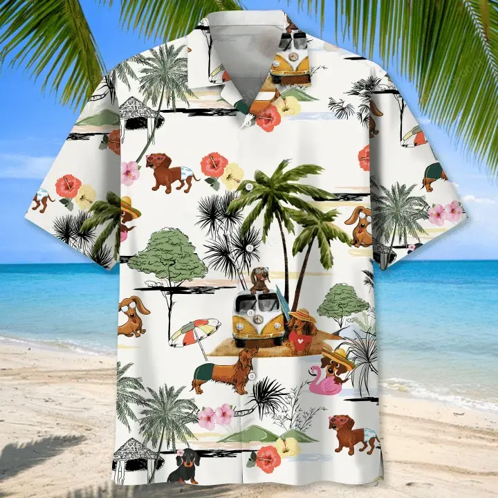 Happy Birthday 2022 - 3d Funny Dachshund Beach Hawaiian Shirt, Hoodie, Zip Hoodie, Hoodie Dress, Sweatshirt All Over Print