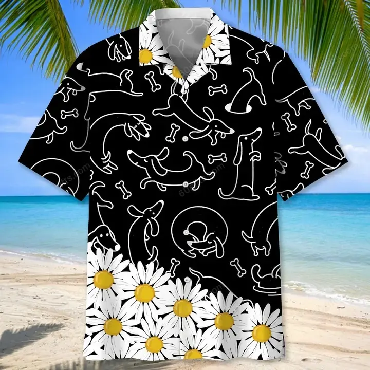 Happy Birthday 2022 - 3d Dachshund Daisy Flower Hawaiian Shirt, Hoodie, Zip Hoodie, Hoodie Dress, Sweatshirt All Over Print
