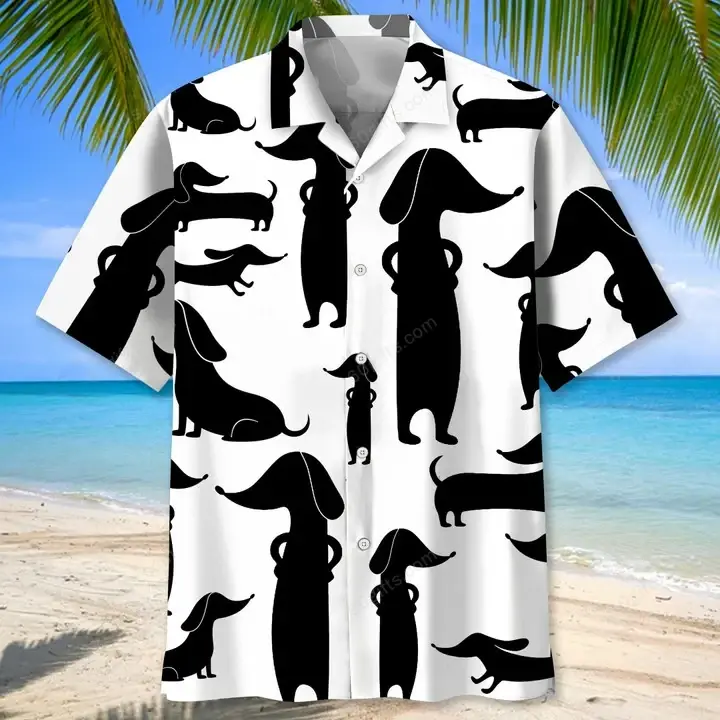 Happy Birthday 2022 - 3d Dachshund Funny Black Hawaiian Shirt, Hoodie, Zip Hoodie, Hoodie Dress, Sweatshirt All Over Print