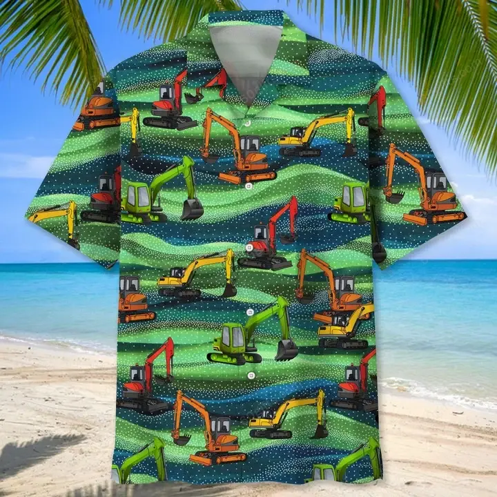 Happy Birthday 2022 - 3d Excavator Seamless Pattern Hawaiian Shirt, Hoodie, Zip Hoodie, Hoodie Dress, Sweatshirt All Over Print
