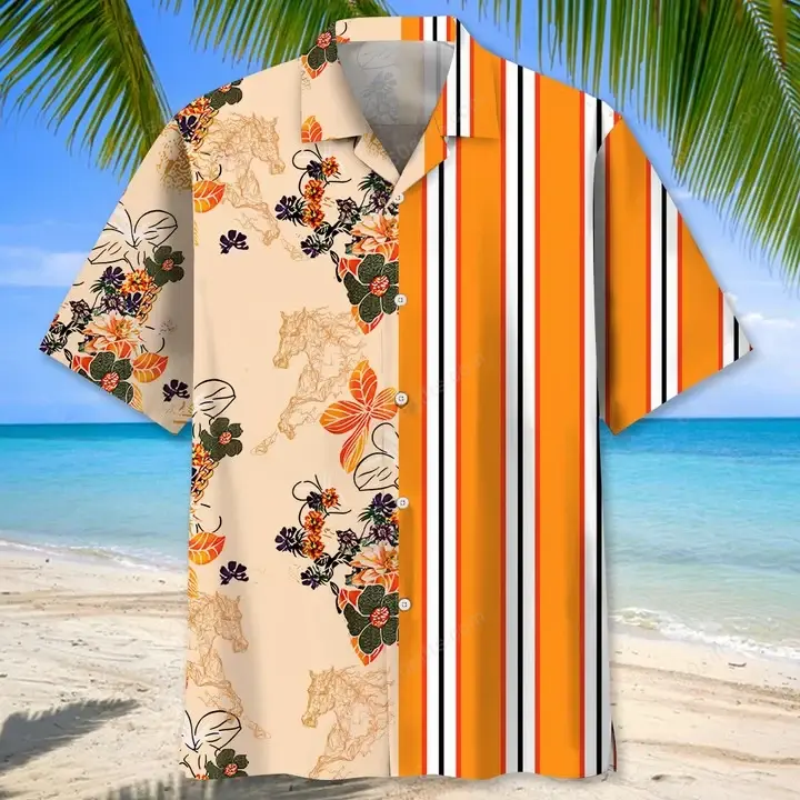 Happy Birthday 2022 - 3d Floral Stripes Horse Hawaiian Shirts, Hoodie, Zip Hoodie, Hoodie Dress, Sweatshirt All Over Print