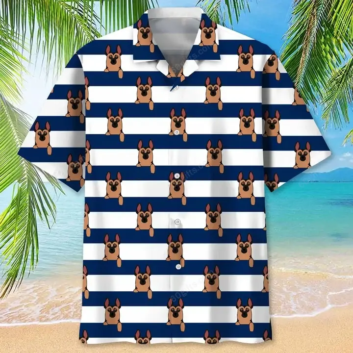 Happy Birthday 2022 - 3d German Shepherd Blue Stripes Hawaiian Shirts, Hoodie, Zip Hoodie, Hoodie Dress, Sweatshirt All Over Print