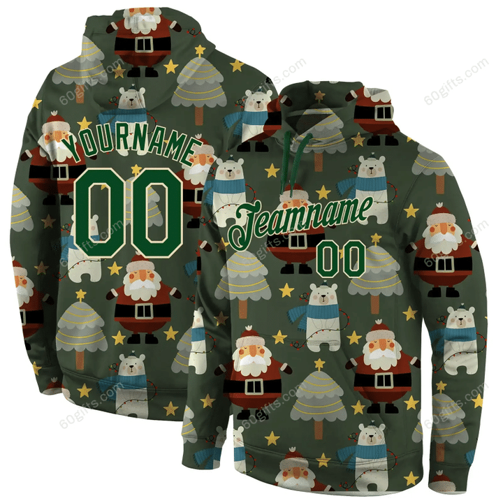 Customized Christmas Gift, Labour Day Gift Ideas 3d Hoodie, Zip Hoodie, Hoodie Dress, Sweatshirt Stitched Green Green-Cream Christmas Personalized All Over Print