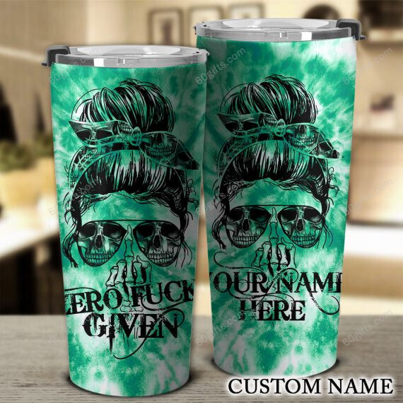 Personalized Happy Halloween, Birthday Gift Tumbler Cup Zero F Given Green Tie Dye Skull - Customized Stainless Steel Tumbler