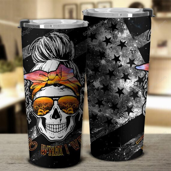 Happy Halloween, Birthday Gift Tumbler Cup I Do What I Want Sunset Beach Skull Stainless Steel Tumbler