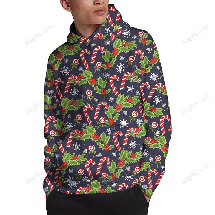 Christmas Gift, Labour Day Gift Ideas 3d Hoodie, Zip Hoodie, Hoodie Dress, Sweatshirt Christmas Berry And Candy Pattern All Over Print