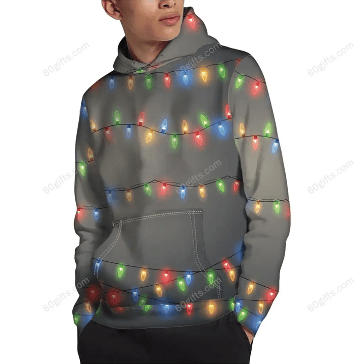 Christmas Gift, Labour Day Gift Ideas 3d Hoodie, Zip Hoodie, Hoodie Dress, Sweatshirt Colorful Christmas String Lights All Over Print