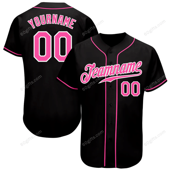 Customized Merry Christmas, Happy New Year Gift Ideas Baseball Jersey Black Pink-White Authentic Personalized Baseball Shirt