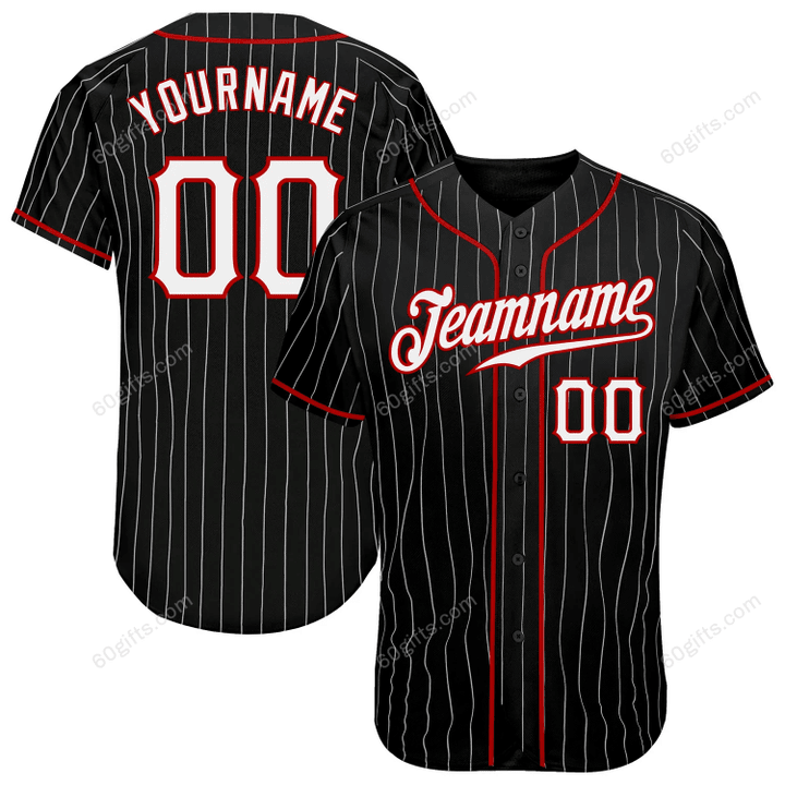 Customized Merry Christmas, Happy New Year Gift Ideas Baseball Jersey Black White Pinstripe White-Red Authentic Personalized Baseball Shirt