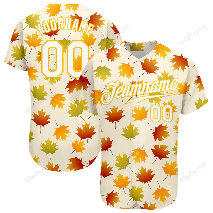 Customized Merry Christmas, Happy New Year Gift Ideas Baseball Jersey Cream White-Gold Maple Leaf Authentic Personalized Baseball Shirt