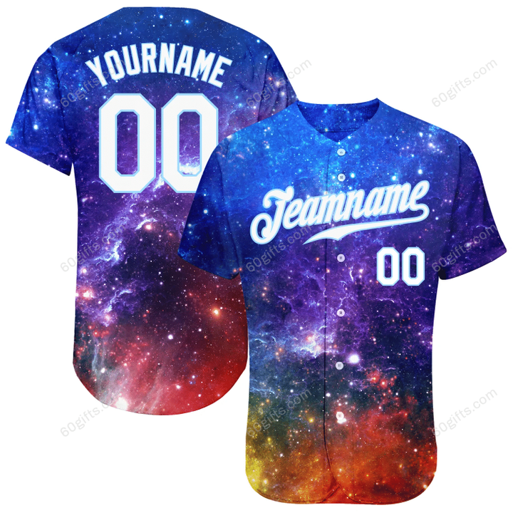 Customized Merry Christmas, Happy New Year Gift Ideas Baseball Jersey Galactic-White Light Blue 3D Authentic Personalized Baseball Shirt