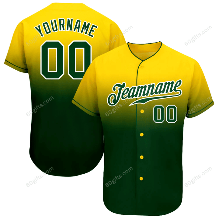 Customized Merry Christmas, Happy New Year Gift Ideas Baseball Jersey Gold Green-White Authentic Fade Fashion Personalized Baseball Shirt