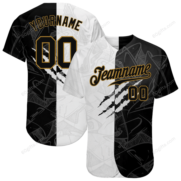Customized Merry Christmas, Happy New Year Gift Ideas Baseball Jersey Graffiti Pattern Black-Old Gold 3D Authentic Personalized Baseball Shirt