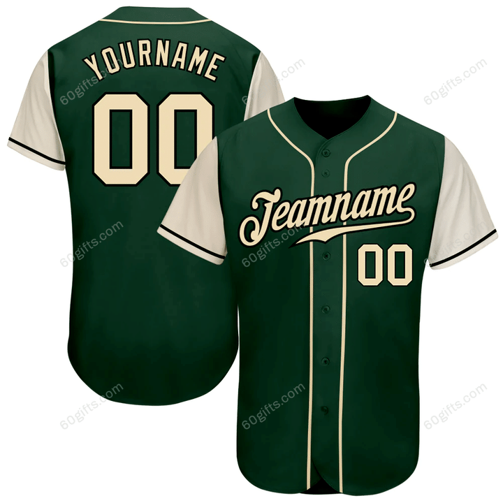 Customized Merry Christmas, Happy New Year Gift Ideas Baseball Jersey Green Cream-Black Authentic Two Tone Personalized Baseball Shirt