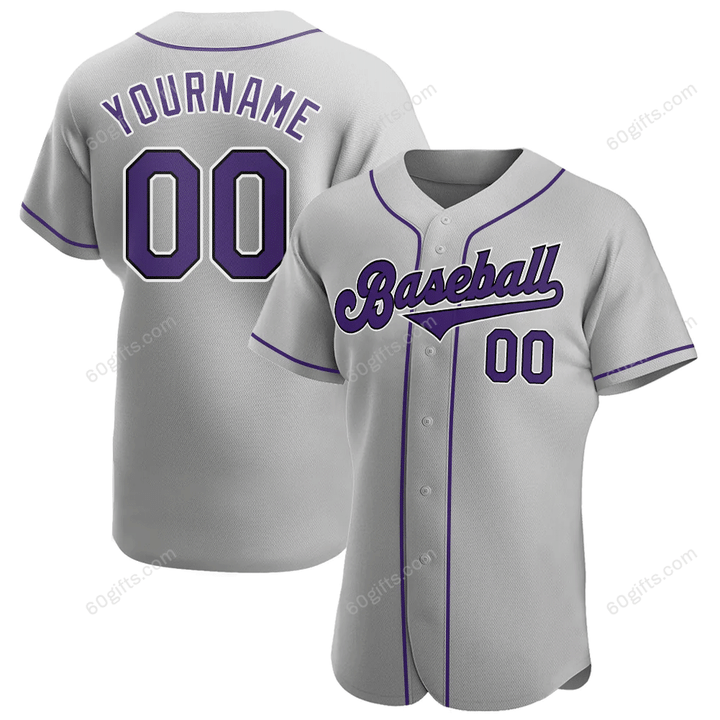 Customized Merry Christmas, Happy New Year Gift Ideas Baseball Jersey Gray Purple-Black Authentic Personalized Baseball Shirt