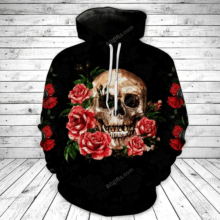 Happy Halloween 3d Hoodie, Zip Hoodie, Hoodie Dress, Sweatshirt Black Rose Flower Skull All Over Print