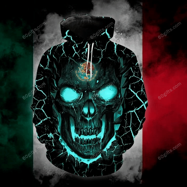 Happy Halloween 3d Hoodie, Zip Hoodie, Hoodie Dress, Sweatshirt Mexico Skull Teal Flame All Over Print