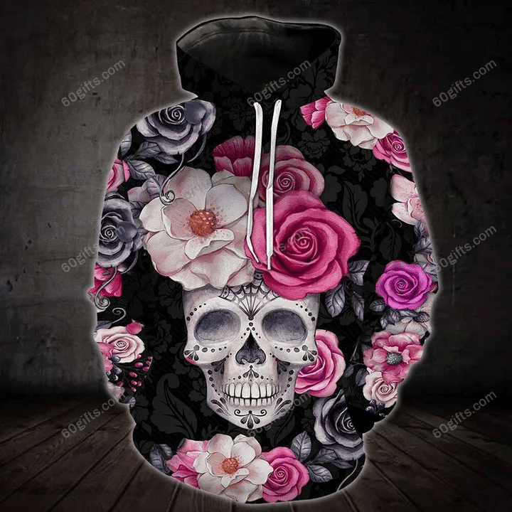 Happy Halloween 3d Hoodie, Zip Hoodie, Hoodie Dress, Sweatshirt Rose Quazt Pink Skull All Over Print