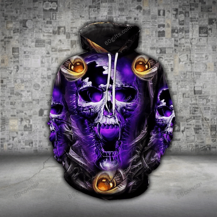 Happy Halloween 3d Hoodie, Zip Hoodie, Hoodie Dress, Sweatshirt Skull Purple Dungeon All Over Print