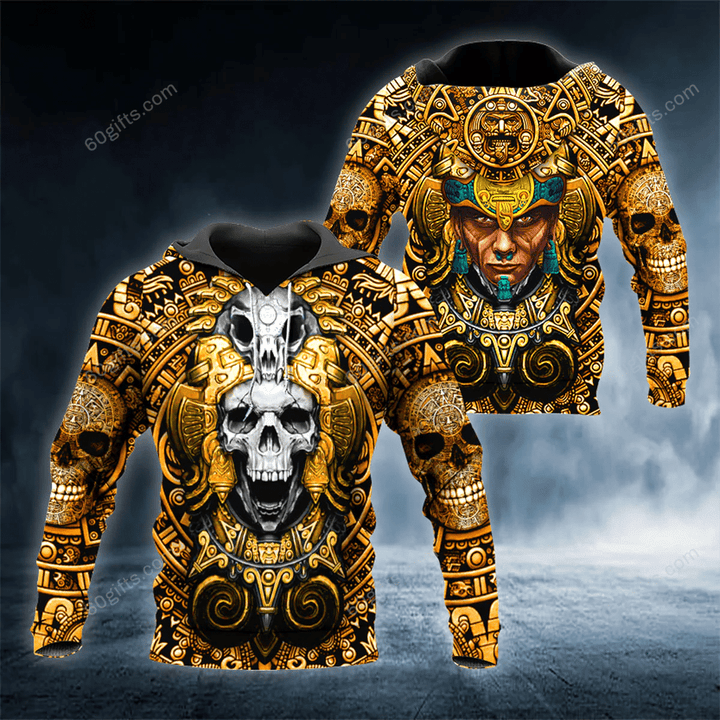 Happy Halloween 3d Hoodie, Zip Hoodie, Hoodie Dress, Sweatshirt Gold Aztec Skull All Over Print