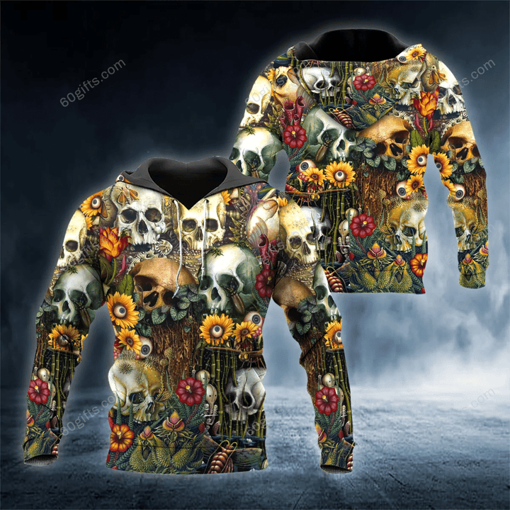 Happy Halloween 3d Hoodie, Zip Hoodie, Hoodie Dress, Sweatshirt Nature Floral Insect Skull All Over Print