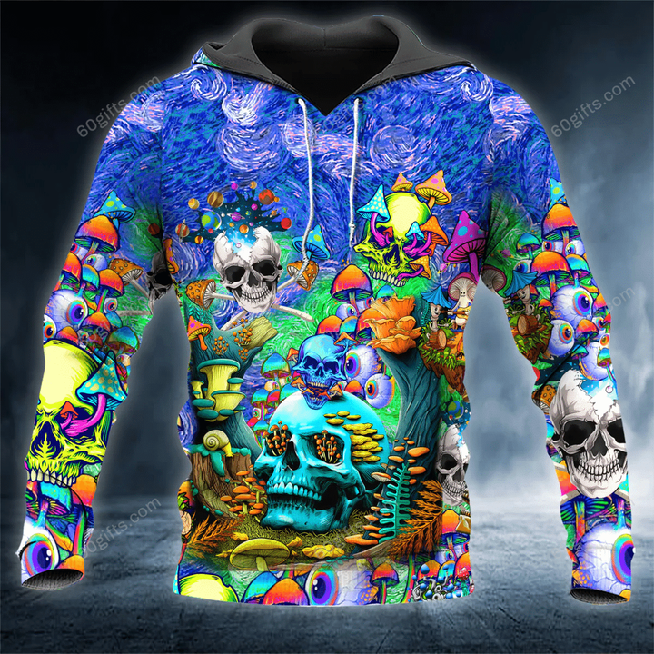 Happy Halloween 3d Hoodie, Zip Hoodie, Hoodie Dress, Sweatshirt Colorful Magic Mushroom Trippy Skull All Over Print