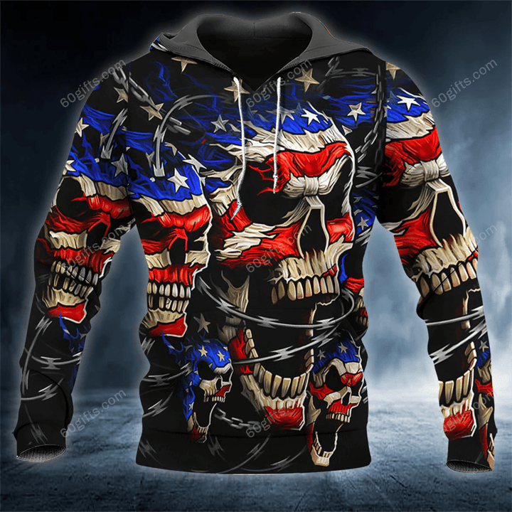 Happy Halloween 3d Hoodie, Zip Hoodie, Hoodie Dress, Sweatshirt Creepy American Flag Patriotic Skull All Over Print