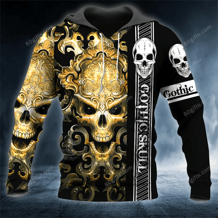 Happy Halloween 3d Hoodie, Zip Hoodie, Hoodie Dress, Sweatshirt Gold Mandala Pattern Gothic Skull All Over Print
