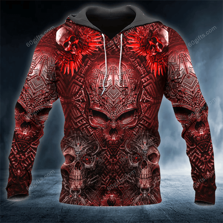 Happy Halloween 3d Hoodie, Zip Hoodie, Hoodie Dress, Sweatshirt Red Silence Robot Skull All Over Print