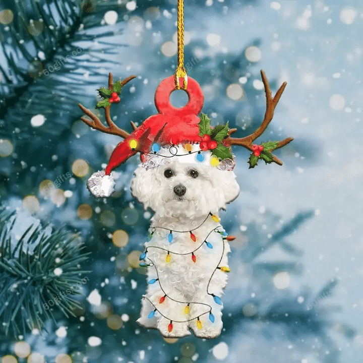 Cute Bichon Frise Christmas Ornament - Christmas Gift For Family, For Her, Gift For Him, Gift For Pets Lover Shape Ornament.