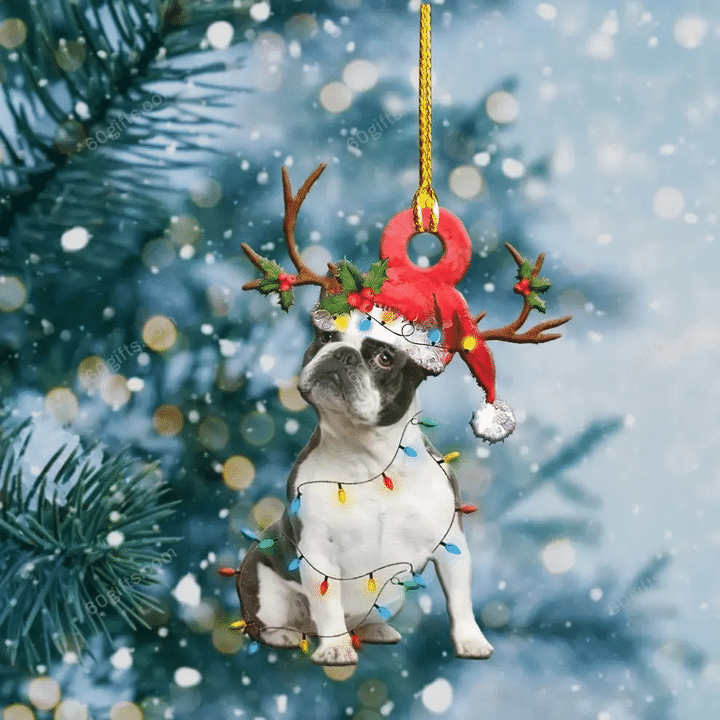 Cute Boston Terriers Christmas Ornament - Christmas Gift For Family, For Her, Gift For Him, Gift For Pets Lover Shape Ornament.
