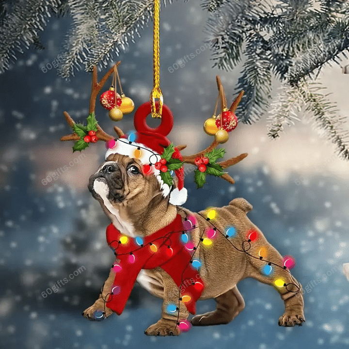 Cute Bulldog Christmas Ornament - Christmas Gift For Family, For Her, Gift For Him, Gift For Pets Lover Shape Ornament.