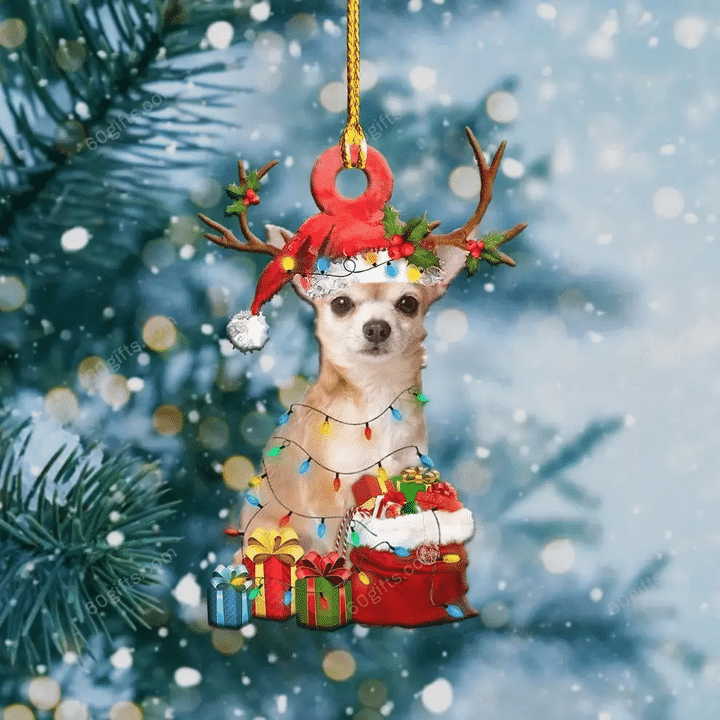 Cute Chihuahua Christmas Ornament - Christmas Gift For Family, For Her, Gift For Him, Gift For Pets Lover Shape Ornament.