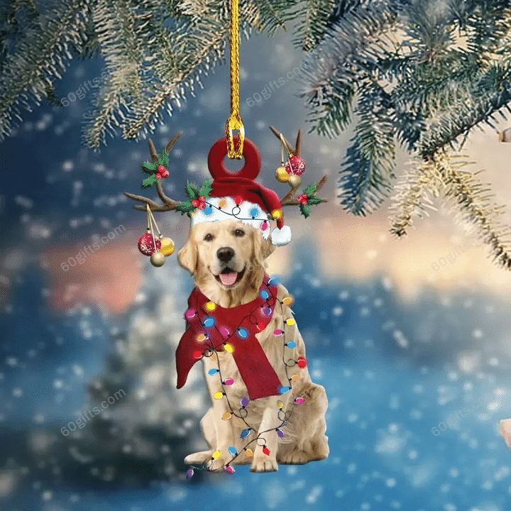 Cute Golden Retriever Christmas Ornament - Christmas Gift For Family, For Her, Gift For Him, Gift For Pets Lover Shape Ornament.