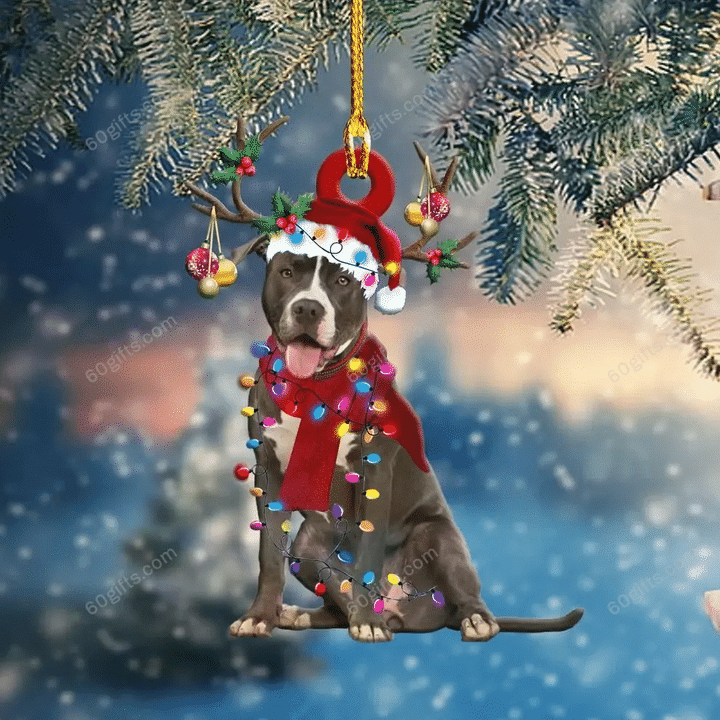 Cute Pitbull Christmas Ornament - Christmas Gift For Family, For Her, Gift For Him, Gift For Pets Lover Shape Ornament.
